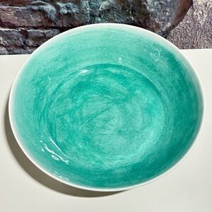 Melamine Serving Bowl 12" Spring Summer Turquoise Aqua White Textured Exterior